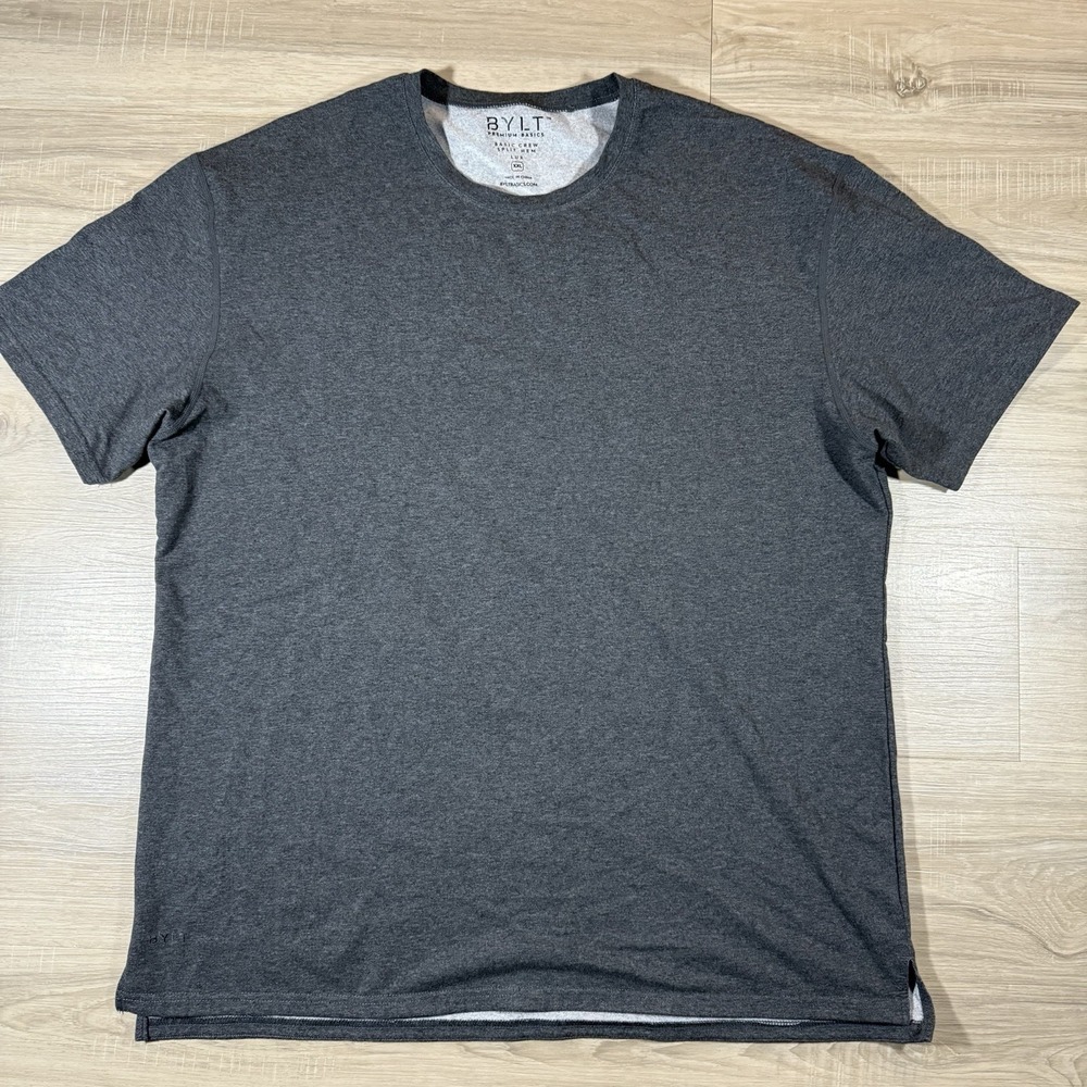 BYLT Men's 2XL Gray Lux Basic Crew Split Hem Short Sleeve Athletic T Shirt